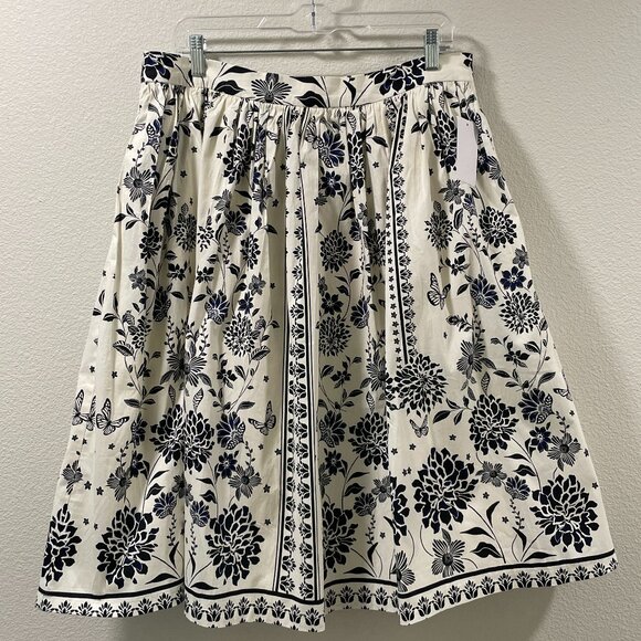 AVEC LES FILLES (NWT) "Butterfly Panel" Woven Lined Full Skirt, B/W Floral - XL - Picture 1 of 12